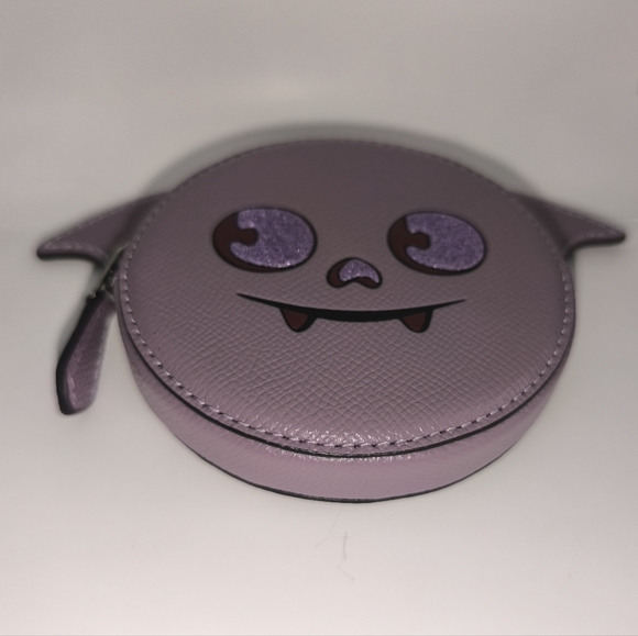 Coach Halloween Bat Coin Card Case Lilac Crossgrain Leather - Picture 5 of 16